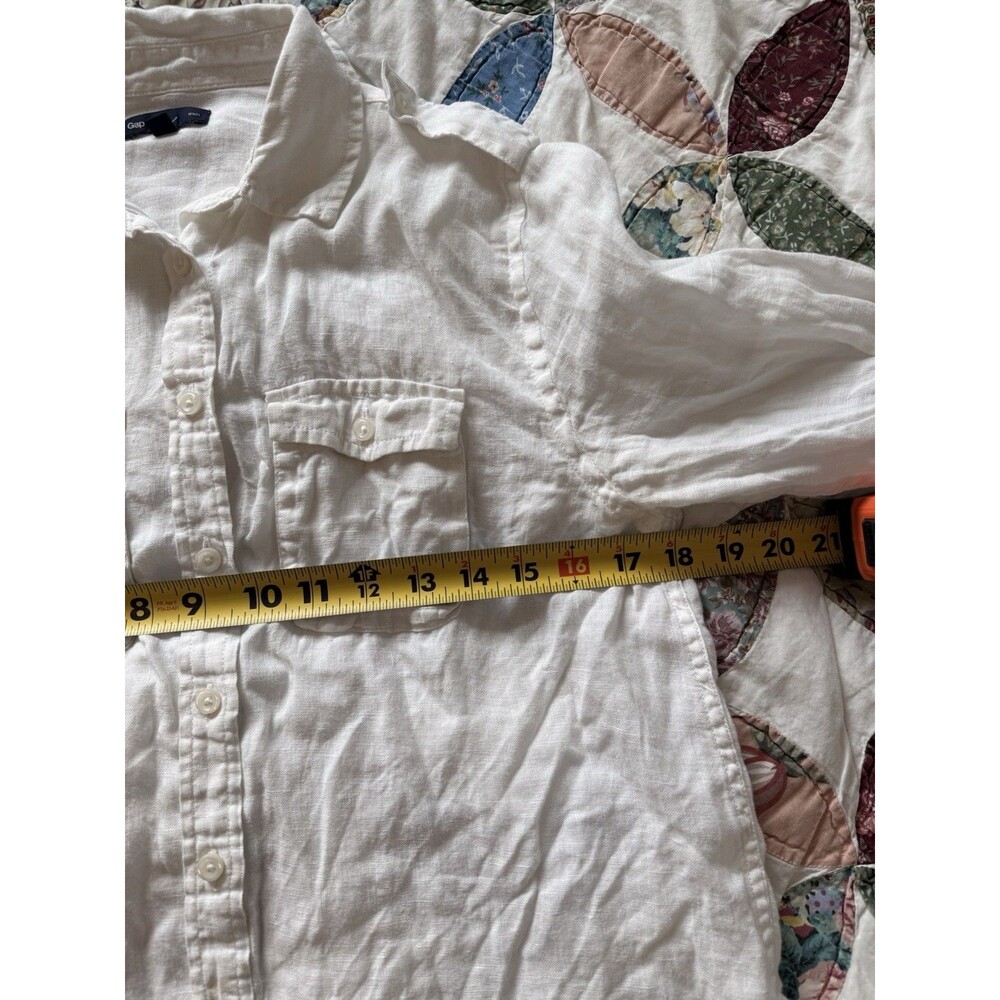 Gap Women’s White Solid Linen Long Sleeve Button-Up Shirt w/ Pockets, M - Picture 5 of 7